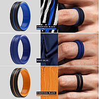 Thunderfit Silicone Wedding Rings For Men 2Layer Mid Line Beveled 82Mm Wide 25Mm Thick Silver B Black Dark Blue B Dark B