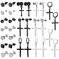 Newitin 15 Pairs Stainless Steel Stud Earrings For Men Hypoallergenic Earrings Cross Earrings Unisex Punk Earrings Men Earrings