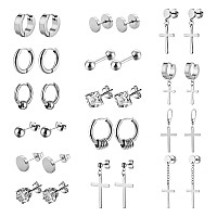 Newitin 15 Pairs Stainless Steel Stud Earrings For Men Hypoallergenic Earrings Cross Earrings Unisex Punk Earrings Men Earrings