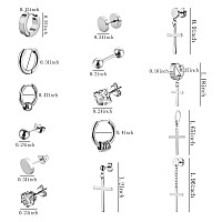 Newitin 15 Pairs Stainless Steel Stud Earrings For Men Hypoallergenic Earrings Cross Earrings Unisex Punk Earrings Men Earrings