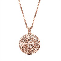 Pavoi 14K Gold Plated Engraved Coin Pendant Byzantine Coin Necklace Bohemian Necklace Moon Rose Gold Plated