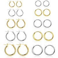 10 Pairs Silver Gold Hoop Earrings Set For Women Surgical Steel Hoop Earrings Lightweight Hypoallergenic Tiny Small Hoops For Gi