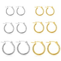 6 Pairs Silver Gold Hoop Earrings Set For Women Surgical Steel Hoop Earrings Lightweight Hypoallergenic Tiny Small Hoops For Gir