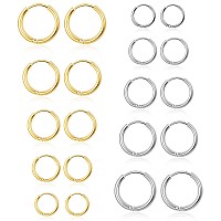 10 Pairs Silver Gold Hoop Earrings Set For Women Surgical Steel Hoop Earrings Lightweight Hypoallergenic Tiny Small Hoops For Gi