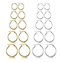 10 Pairs Silver Gold Hoop Earrings Set For Women Surgical Steel Hoop Earrings Lightweight Hypoallergenic Tiny Small Hoops For Gi