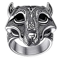 Faithheart Viking Wolf Head Biker Rings Sterling Silver Punk Norse Mythology Amulet Jewelry For Large Man Size 13