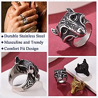 Faithheart Viking Wolf Head Biker Rings Sterling Silver Punk Norse Mythology Amulet Jewelry For Large Man Size 13