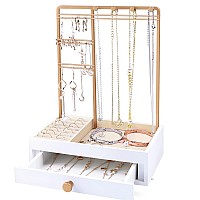 Teamkio Jewelry Stand Tree With Large White Storage Box Tabletop Jewelry Organizer Display Tree For Necklace Rings Bracelets