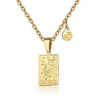 Zodiac Sign Necklace For Women Constellation Tarot Card Pendant Double Sided Gold Stainless Steel Waterproof Nontarnish Friendsh