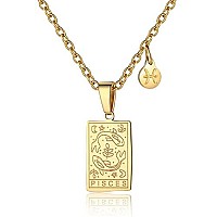 Zodiac Sign Necklace For Women Constellation Tarot Card Pendant Double Sided Gold Stainless Steel Waterproof Nontarnish Friendsh