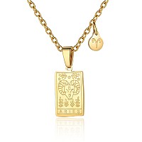 Zodiac Sign Necklace For Women Constellation Tarot Card Pendant Double Sided Gold Stainless Steel Waterproof Nontarnish Friendsh