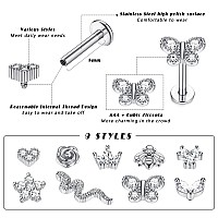 Drperfect Cartilage Earring Stud 16G Stainless Steel Internally Threaded Cz Flower Heart Bee Butterfly Snake Helix Tragus Conch