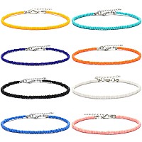 Xijin 8Pcs Small Beaded Anklets For Women Girls Handmade Colorful Beads Anklet Foot Ankle Bracelets Set