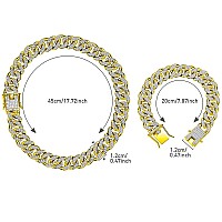 Hicarer 2 Pieces 12 Mm Cuban Chain Necklace Bracelet Heavy Strong Link Chain Necklace Bling Necklace Chain For Men Women Gold1