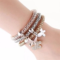 Silaner Crystal Charms Multilayer Bracelets 3Pcs Goldsilverrose Gold Corn Chain Bracelet For Women Solid Butterfly Charm Sh