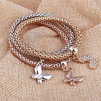 Silaner Crystal Charms Multilayer Bracelets 3Pcs Goldsilverrose Gold Corn Chain Bracelet For Women Solid Butterfly Charm Sh