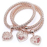 Silaner Crystal Love Charms Multilayer Bracelets 3Pcs Goldsilverrose Gold Corn Chain Bracelet For Women Rose Heart Charm Sh