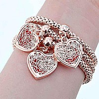 Silaner Crystal Love Charms Multilayer Bracelets 3Pcs Goldsilverrose Gold Corn Chain Bracelet For Women Rose Heart Charm Sh