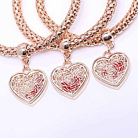 Silaner Crystal Love Charms Multilayer Bracelets 3Pcs Goldsilverrose Gold Corn Chain Bracelet For Women Rose Heart Charm Sh