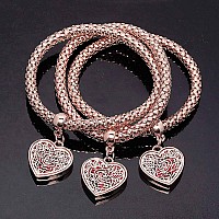 Silaner Crystal Love Charms Multilayer Bracelets 3Pcs Goldsilverrose Gold Corn Chain Bracelet For Women Rose Heart Charm Sh