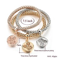 Crystal Charms Multilayer Bracelets 3Pcs Goldsilverrose Gold Corn Chain Bracelet For Women Secret Rose Shaped Stretch Brace