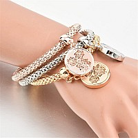 Crystal Charms Multilayer Bracelets 3Pcs Goldsilverrose Gold Corn Chain Bracelet For Women Secret Rose Shaped Stretch Brace