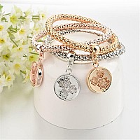 Crystal Charms Multilayer Bracelets 3Pcs Goldsilverrose Gold Corn Chain Bracelet For Women Secret Rose Shaped Stretch Brace