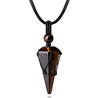 Maibaota Tiger Eye Stone Necklaces For Men Women Healing Crystal Stone Pendant Necklace Adjustable Rope Natural Pointed Reiki Ge