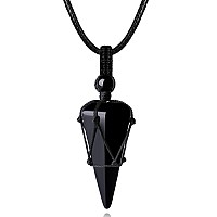 Maibaota Black Obsidian Crystal Stone Necklaces For Men Women Healing Crystal Stone Pendant Necklace Adjustable Rope Natural Poi