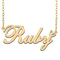 Ronkahshow Ruby Custom Name Necklace Customized Personalized 18K Gold Pendant Name Necklace With Heart Name Necklace For Women B