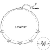 Luxval Tennis Necklace Butterfly 14K Silver Plated Choker Necklaces For Women Dainty Zirconia Cut Faux Diamond Chain 2Mm Width 1