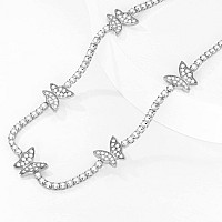 Luxval Tennis Necklace Butterfly 14K Silver Plated Choker Necklaces For Women Dainty Zirconia Cut Faux Diamond Chain 2Mm Width 1