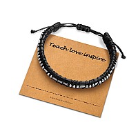 Mens Bracelet For Teacher Gifts Black Leather Bracelets For Teacher Appreciation Gifts Teach Love Inspire Morse Code Bracelets