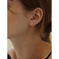 Chicsilver Purple Amethyst Crystal Solitaire Stud Earrings For Women 925 Sterling Silver 6Mm Round Cut Created Birthstone Gemst