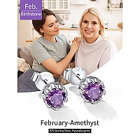 Chicsilver Purple Amethyst Crystal Solitaire Stud Earrings For Women 925 Sterling Silver 6Mm Round Cut Created Birthstone Gemst