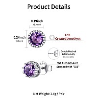 Chicsilver Purple Amethyst Crystal Solitaire Stud Earrings For Women 925 Sterling Silver 6Mm Round Cut Created Birthstone Gemst