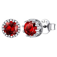 Chicsilver 6Mm Solitaire Created Or Simulated Birthstone Earrings For Women 925 Sterling Silver Round Brilliant Red Garnet Gemst