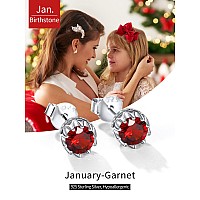 Chicsilver 6Mm Solitaire Created Or Simulated Birthstone Earrings For Women 925 Sterling Silver Round Brilliant Red Garnet Gemst