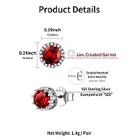 Chicsilver 6Mm Solitaire Created Or Simulated Birthstone Earrings For Women 925 Sterling Silver Round Brilliant Red Garnet Gemst