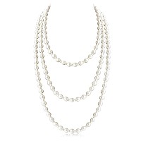 Aisansty Long Pearl Necklace For Women Layered Cream White Faux Pearl Beads Strand Necklace Costume Jewelry69