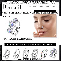 Musecloud 20G Nose Rings For Women Men 6Pcs Stainless Steel Nose Rings Hoops 12Pcs L Shape Nose Rings Studs Heart Cz 8Mm Cartila