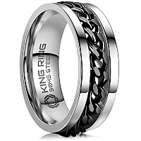 King Ring 8Mm Spinner Ring Fine Polished Flat Fidget Ring For Men Women With Cuban Chain Stainless Steel Ring Silver Blac