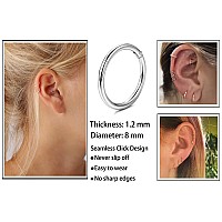 Tiny Silver Hoop Earrings For Cartilage 8Mm Endless Hinged Hoops For Women Silver 8Mm