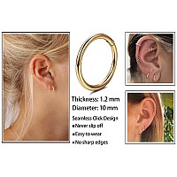 Unisex Dainty Small 14K Gold Hoop Earrings 16G Surgical Steel Tiny Endless Hinged Hoops In Gold Plated For Earlobe And Cartilag