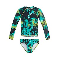 Kanu Surf Girls Long Sleeve Rashguard Upf 50 Two Piece Swim Set Hurricane Blackgreen 1416