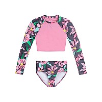 Kanu Surf Girls Long Sleeve Rashguard Upf 50 Two Piece Swim Set Sunflower Pink 8