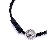 Leslie Boules Black Thread Genuine Azabache Hand Carved Bracelet For Men With Silver Plated Saint Benedict Round Connector Prote