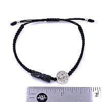 Leslie Boules Black Thread Genuine Azabache Hand Carved Bracelet For Men With Silver Plated Saint Benedict Round Connector Prote