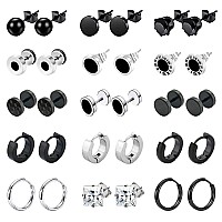 Newitin 15 Pairs Stainless Steel Stud Earrings For Men Hypoallergenic Earrings Cross Earrings Unisex Punk Earrings Men Earrings