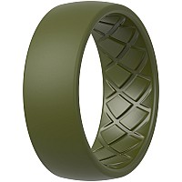 Thunderfit Men Silicone Wedding Rings Breathable Pattern Wedding Bands 8Mm Wide 2Mm Thick Olive Green Size 657 173Mm